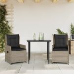 Set mobilier de grădină cu perne, 3 piese,gri deschis,poliratan GartenMobel Dekor