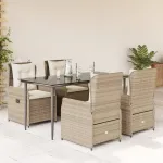 Set mobilier de grădină cu perne, 5 piese, bej, poliratan GartenMobel Dekor