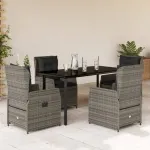 Set mobilier de grădină cu perne, 5 piese, gri, poliratan GartenMobel Dekor