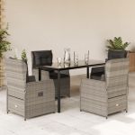 Set mobilier de grădină cu perne, 5 piese gri deschis poliratan GartenMobel Dekor