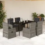 Set mobilier de grădină cu perne, 7 piese, gri, poliratan GartenMobel Dekor