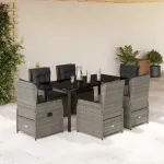 Set mobilier de grădină cu perne, 7 piese, gri, poliratan GartenMobel Dekor