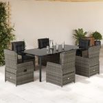 Set mobilier de grădină cu perne, 7 piese, gri, poliratan GartenMobel Dekor