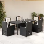 Set mobilier de grădină cu perne, 7 piese, negru, poliratan GartenMobel Dekor