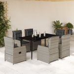 Set mobilier de grădină cu perne, 7 piese gri deschis poliratan GartenMobel Dekor