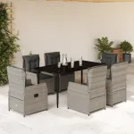 Set mobilier de grădină cu perne, 7 piese gri deschis poliratan GartenMobel Dekor