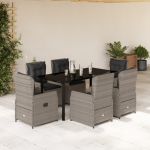 Set mobilier de grădină cu perne, 7 piese gri deschis poliratan GartenMobel Dekor