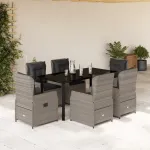 Set mobilier de grădină cu perne, 7 piese gri deschis poliratan GartenMobel Dekor