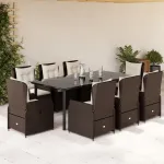 Set mobilier de grădină cu perne, 9 piese, maro, poliratan GartenMobel Dekor