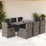 Set mobilier grădină cu perne, 9 piese, gri, poliratan GartenMobel Dekor