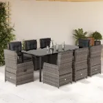 Set mobilier grădină cu perne, 9 piese, gri, poliratan GartenMobel Dekor