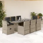 Set mobilier grădină cu perne, 9 piese, gri deschis, poliratan GartenMobel Dekor