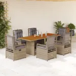 Set de masă pentru grădină, 7 piese, cu perne, bej, poliratan GartenMobel Dekor