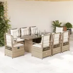 Set de masă pentru grădină, 9 piese, cu perne, bej, poliratan GartenMobel Dekor