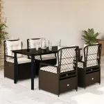Set mobilier de grădină, 5 piese, cu perne, maro, poliratan GartenMobel Dekor
