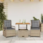 Set mobilier de grădină cu perne, 3 piese, bej, poliratan GartenMobel Dekor