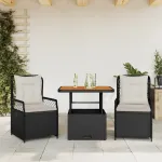 Set mobilier de grădină cu perne, 3 piese, negru, poliratan GartenMobel Dekor