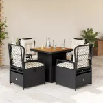 Set mobilier de grădină cu perne, 5 piese, negru, poliratan GartenMobel Dekor