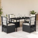 Set mobilier de grădină cu perne, 5 piese, negru, poliratan GartenMobel Dekor