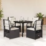 Set mobilier de grădină cu perne, 5 piese, negru, poliratan GartenMobel Dekor