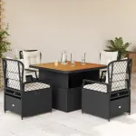 Set mobilier de grădină cu perne, 5 piese, negru, poliratan GartenMobel Dekor