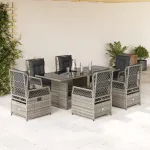 Set mobilier de grădină cu perne, 7 piese, gri, poliratan GartenMobel Dekor