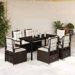 Set mobilier de grădină cu perne, 7 piese, maro, poliratan GartenMobel Dekor