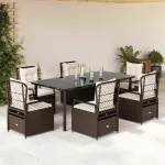Set mobilier de grădină cu perne, 7 piese, maro, poliratan GartenMobel Dekor