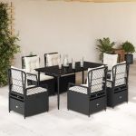 Set mobilier de grădină cu perne, 7 piese, negru, poliratan GartenMobel Dekor