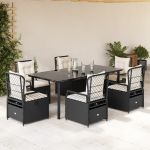 Set mobilier de grădină cu perne, 7 piese, negru, poliratan GartenMobel Dekor