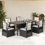 Set mobilier de grădină cu perne, 7 piese, negru, poliratan GartenMobel Dekor