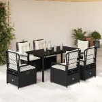 Set mobilier de grădină cu perne, 7 piese, negru, poliratan GartenMobel Dekor