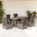 Set mobilier de grădină cu perne, 7 piese gri deschis poliratan GartenMobel Dekor