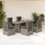 Set mobilier de grădină cu perne, 7 piese gri deschis poliratan GartenMobel Dekor