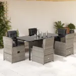 Set mobilier de grădină cu perne, 7 piese gri deschis poliratan GartenMobel Dekor