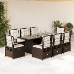 Set mobilier de grădină cu perne, 9 piese, maro, poliratan GartenMobel Dekor