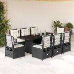 Set mobilier de grădină cu perne, 9 piese, negru, poliratan GartenMobel Dekor