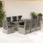 Set mobilier grădină cu perne, 9 piese, gri, poliratan GartenMobel Dekor