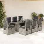 Set mobilier grădină cu perne, 9 piese, gri, poliratan GartenMobel Dekor