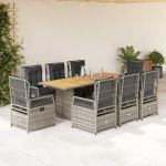 Set mobilier grădină cu perne, 9 piese, gri, poliratan GartenMobel Dekor