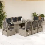 Set mobilier grădină cu perne, 9 piese, gri deschis, poliratan GartenMobel Dekor