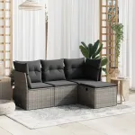 Set canapea de grădină cu perne, 4 piese, gri, poliratan GartenMobel Dekor