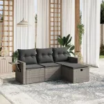 Set canapea de grădină cu perne, 4 piese, gri, poliratan GartenMobel Dekor