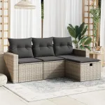 Set canapea de grădină cu perne, 4 piese, gri, poliratan GartenMobel Dekor