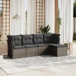 Set canapea de grădină cu perne, 5 piese, gri, poliratan GartenMobel Dekor