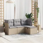 Set canapele de grădină, 4 piese, cu perne, mix bej, poliratan GartenMobel Dekor