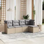 Set canapele de grădină, 5 piese, cu perne, bej, poliratan GartenMobel Dekor