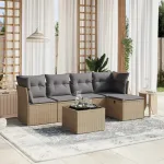 Set canapele de grădină, 6 piese, cu perne, bej, poliratan GartenMobel Dekor