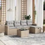 Set canapele de grădină, 6 piese, cu perne, bej, poliratan GartenMobel Dekor