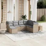 Set canapele de grădină, 7 piese, cu perne, bej, poliratan GartenMobel Dekor